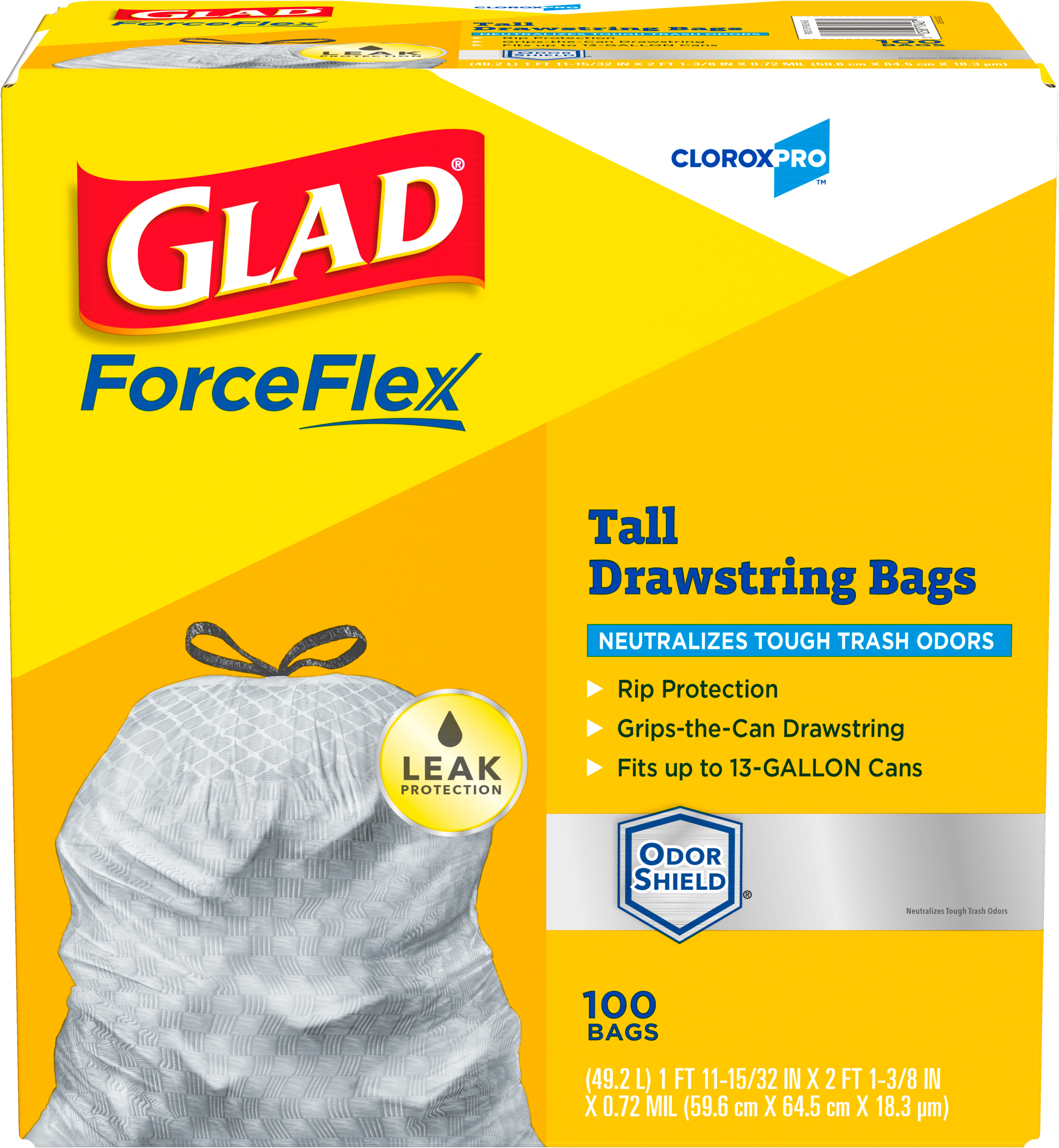 Glad® ForceFlex Kitchen Bag White Plastic With Drawstring Closure 100/Case